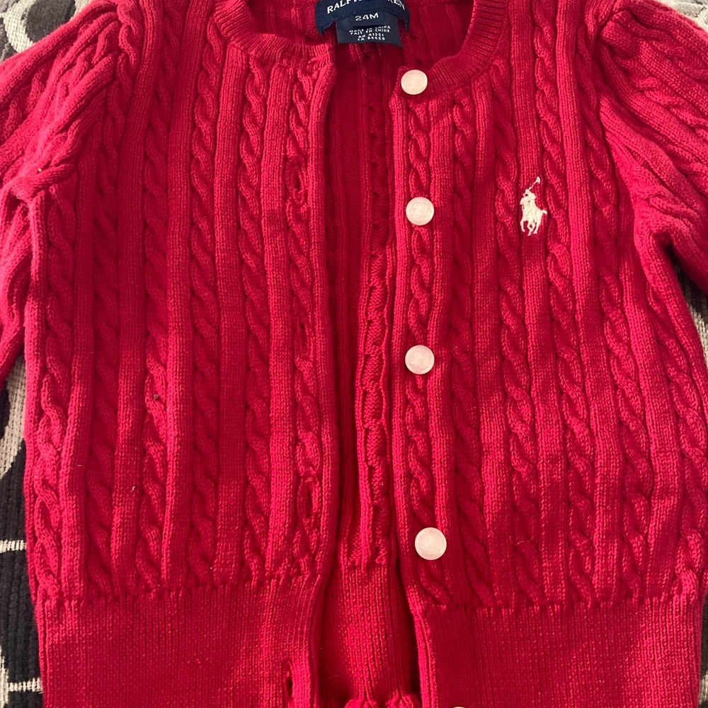 Ralph Lauren Kids Red Cable Knit Cardigan